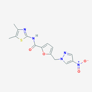molecular formula C14H13N5O4S B451727 N-(4,5-DIMETHYL-1,3-THIAZOL-2-YL)-5-[(4-NITRO-1H-PYRAZOL-1-YL)METHYL]-2-FURAMIDE 