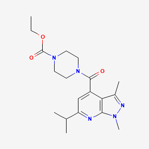molecular formula C19H27N5O3 B4517350 ethyl 4-{[1,3-dimethyl-6-(propan-2-yl)-1H-pyrazolo[3,4-b]pyridin-4-yl]carbonyl}piperazine-1-carboxylate 