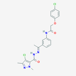 molecular formula C22H21Cl2N5O3 B451737 N-(3-{N-[(4-chloro-1,3-dimethyl-1H-pyrazol-5-yl)carbonyl]ethanehydrazonoyl}phenyl)-2-(4-chlorophenoxy)acetamide 