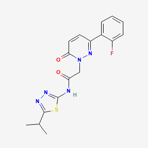 molecular formula C17H16FN5O2S B4517599 2-[3-(2-fluorophenyl)-6-oxopyridazin-1(6H)-yl]-N-[(2E)-5-(propan-2-yl)-1,3,4-thiadiazol-2(3H)-ylidene]acetamide 