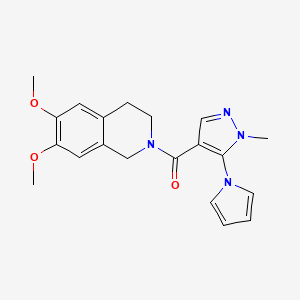 molecular formula C20H22N4O3 B4517666 (6,7-dimethoxy-3,4-dihydroisoquinolin-2(1H)-yl)(1-methyl-5-(1H-pyrrol-1-yl)-1H-pyrazol-4-yl)methanone 