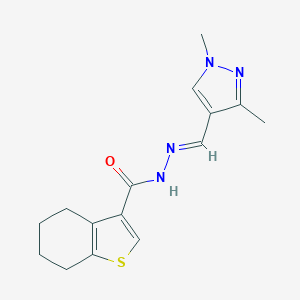 molecular formula C15H18N4OS B451770 N'-[(1,3-dimethyl-1H-pyrazol-4-yl)methylene]-4,5,6,7-tetrahydro-1-benzothiophene-3-carbohydrazide 