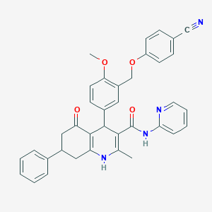 molecular formula C37H32N4O4 B451774 4-{3-[(4-CYANOPHENOXY)METHYL]-4-METHOXYPHENYL}-2-METHYL-5-OXO-7-PHENYL-N~3~-(2-PYRIDYL)-1,4,5,6,7,8-HEXAHYDRO-3-QUINOLINECARBOXAMIDE 