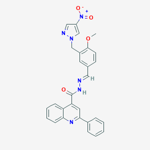 molecular formula C28H22N6O4 B451787 N'-[(E)-{4-methoxy-3-[(4-nitro-1H-pyrazol-1-yl)methyl]phenyl}methylidene]-2-phenylquinoline-4-carbohydrazide 