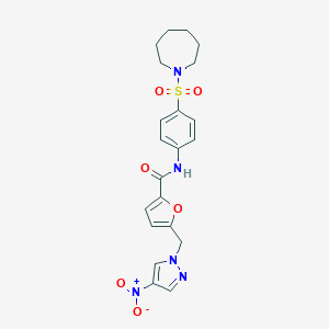molecular formula C21H23N5O6S B451803 N-[4-(1-AZEPANYLSULFONYL)PHENYL]-5-[(4-NITRO-1H-PYRAZOL-1-YL)METHYL]-2-FURAMIDE 