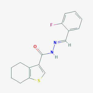 molecular formula C16H15FN2OS B451804 N'-(2-fluorobenzylidene)-4,5,6,7-tetrahydro-1-benzothiophene-3-carbohydrazide 