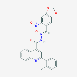 molecular formula C25H18N4O5 B451808 N'-({6-nitro-1,3-benzodioxol-5-yl}methylene)-2-(2-methylphenyl)-4-quinolinecarbohydrazide 