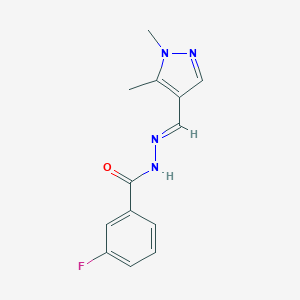 molecular formula C13H13FN4O B451840 N'-[(1,5-dimethyl-1H-pyrazol-4-yl)methylene]-3-fluorobenzohydrazide 