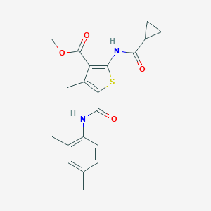 molecular formula C20H22N2O4S B451841 Methyl 2-(cyclopropanecarbonylamino)-5-[(2,4-dimethylphenyl)carbamoyl]-4-methylthiophene-3-carboxylate 