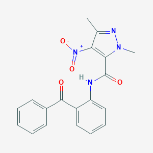 molecular formula C19H16N4O4 B451851 N~5~-(2-BENZOYLPHENYL)-1,3-DIMETHYL-4-NITRO-1H-PYRAZOLE-5-CARBOXAMIDE 