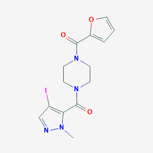 molecular formula C14H15IN4O3 B451878 [4-(2-FURYLCARBONYL)PIPERAZINO](4-IODO-1-METHYL-1H-PYRAZOL-5-YL)METHANONE 