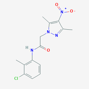 molecular formula C14H15ClN4O3 B451891 N-(3-chloro-2-methylphenyl)-2-{4-nitro-3,5-dimethyl-1H-pyrazol-1-yl}acetamide 