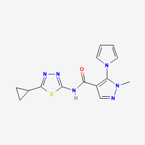 molecular formula C14H14N6OS B4519402 N-(5-cyclopropyl-1,3,4-thiadiazol-2-yl)-1-methyl-5-(1H-pyrrol-1-yl)-1H-pyrazole-4-carboxamide 