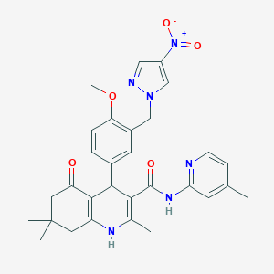 4-[3-({4-nitro-1H-pyrazol-1-yl}methyl)-4-methoxyphenyl]-2,7,7-trimethyl-N-(4-methyl-2-pyridinyl)-5-oxo-1,4,5,6,7,8-hexahydro-3-quinolinecarboxamide