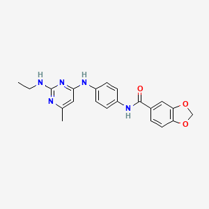 molecular formula C21H21N5O3 B4519469 N-(4-{[2-(ETHYLAMINO)-6-METHYLPYRIMIDIN-4-YL]AMINO}PHENYL)-2H-1,3-BENZODIOXOLE-5-CARBOXAMIDE 