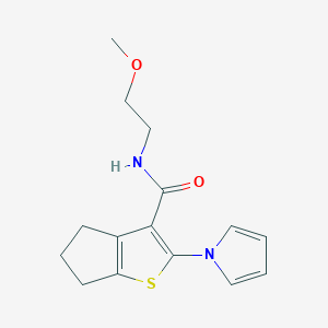 molecular formula C15H18N2O2S B4519526 N-(2-methoxyethyl)-2-(1H-pyrrol-1-yl)-5,6-dihydro-4H-cyclopenta[b]thiophene-3-carboxamide 