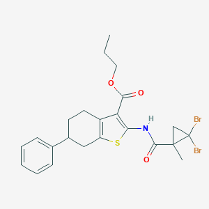 molecular formula C23H25Br2NO3S B451975 Propyl 2-{[(2,2-dibromo-1-methylcyclopropyl)carbonyl]amino}-6-phenyl-4,5,6,7-tetrahydro-1-benzothiophene-3-carboxylate 