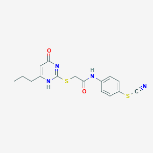 molecular formula C16H16N4O2S2 B452029 4-({[(4-Hydroxy-6-propyl-2-pyrimidinyl)sulfanyl]acetyl}amino)phenyl thiocyanate CAS No. 356775-85-4
