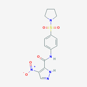 molecular formula C14H15N5O5S B452083 4-NITRO-N~3~-[4-(1-PYRROLIDINYLSULFONYL)PHENYL]-1H-PYRAZOLE-3-CARBOXAMIDE 