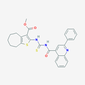 molecular formula C28H25N3O3S2 B452140 METHYL 2-[({[(2-PHENYL-4-QUINOLYL)CARBONYL]AMINO}CARBOTHIOYL)AMINO]-5,6,7,8-TETRAHYDRO-4H-CYCLOHEPTA[B]THIOPHENE-3-CARBOXYLATE 