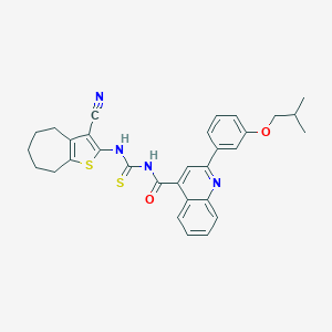 molecular formula C31H30N4O2S2 B452184 N-[(3-cyano-5,6,7,8-tetrahydro-4H-cyclohepta[b]thiophen-2-yl)carbamothioyl]-2-[3-(2-methylpropoxy)phenyl]quinoline-4-carboxamide 