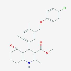 molecular formula C27H28ClNO4 B452186 Methyl 4-{5-[(4-chlorophenoxy)methyl]-2,4-dimethylphenyl}-2-methyl-5-oxo-1,4,5,6,7,8-hexahydro-3-quinolinecarboxylate 