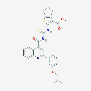 molecular formula C30H29N3O4S2 B452197 METHYL 2-{[({[2-(3-ISOBUTOXYPHENYL)-4-QUINOLYL]CARBONYL}AMINO)CARBOTHIOYL]AMINO}-5,6-DIHYDRO-4H-CYCLOPENTA[B]THIOPHENE-3-CARBOXYLATE 