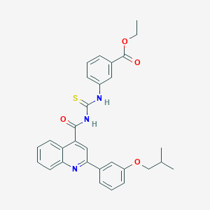 molecular formula C30H29N3O4S B452208 ETHYL 3-{[({[2-(3-ISOBUTOXYPHENYL)-4-QUINOLYL]CARBONYL}AMINO)CARBOTHIOYL]AMINO}BENZOATE 