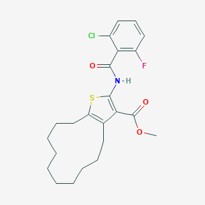 molecular formula C23H27ClFNO3S B452217 Methyl 2-[(2-chloro-6-fluorobenzoyl)amino]-4,5,6,7,8,9,10,11,12,13-decahydrocyclododeca[b]thiophene-3-carboxylate 