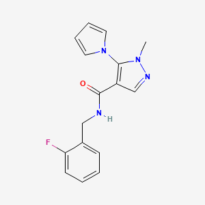 molecular formula C16H15FN4O B4522183 N-(2-fluorobenzyl)-1-methyl-5-(1H-pyrrol-1-yl)-1H-pyrazole-4-carboxamide 