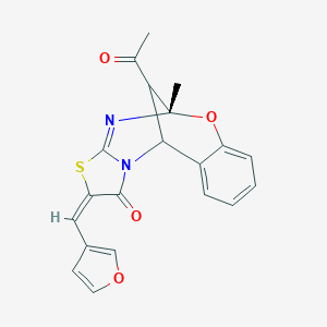 molecular formula C20H16N2O4S B452224 16-acetyl-13-(3-furylmethylene)-9-methyl-8-oxa-12-thia-10,15-diazatetracyclo[7.6.1.0~2,7~.0~11,15~]hexadeca-2,4,6,10-tetraen-14-one 