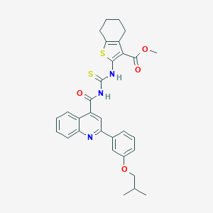 molecular formula C31H31N3O4S2 B452229 METHYL 2-{[({[2-(3-ISOBUTOXYPHENYL)-4-QUINOLYL]CARBONYL}AMINO)CARBOTHIOYL]AMINO}-4,5,6,7-TETRAHYDRO-1-BENZOTHIOPHENE-3-CARBOXYLATE 