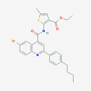 molecular formula C28H27BrN2O3S B452261 Ethyl 2-({[6-bromo-2-(4-butylphenyl)-4-quinolinyl]carbonyl}amino)-5-methyl-3-thiophenecarboxylate 