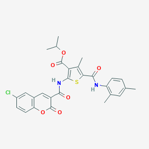 molecular formula C28H25ClN2O6S B452321 isopropyl 2-{[(6-chloro-2-oxo-2H-chromen-3-yl)carbonyl]amino}-5-[(2,4-dimethylanilino)carbonyl]-4-methyl-3-thiophenecarboxylate 