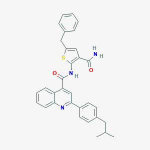 molecular formula C32H29N3O2S B452346 N-(5-benzyl-3-carbamoylthiophen-2-yl)-2-[4-(2-methylpropyl)phenyl]quinoline-4-carboxamide 