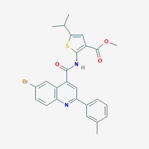 molecular formula C26H23BrN2O3S B452349 Methyl 2-({[6-bromo-2-(3-methylphenyl)-4-quinolinyl]carbonyl}amino)-5-isopropyl-3-thiophenecarboxylate 