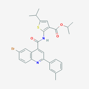 molecular formula C28H27BrN2O3S B452351 Isopropyl 2-({[6-bromo-2-(3-methylphenyl)-4-quinolinyl]carbonyl}amino)-5-isopropyl-3-thiophenecarboxylate 