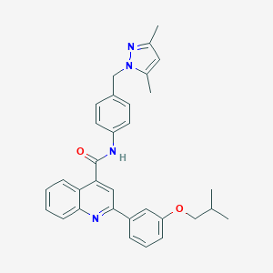 molecular formula C32H32N4O2 B452358 N-{4-[(3,5-dimethyl-1H-pyrazol-1-yl)methyl]phenyl}-2-(3-isobutoxyphenyl)-4-quinolinecarboxamide 