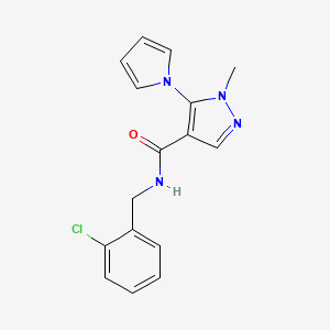 molecular formula C16H15ClN4O B4523788 N-(2-chlorobenzyl)-1-methyl-5-(1H-pyrrol-1-yl)-1H-pyrazole-4-carboxamide 