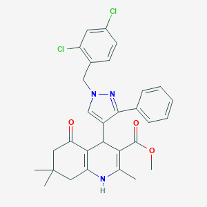 molecular formula C30H29Cl2N3O3 B452385 methyl 4-[1-(2,4-dichlorobenzyl)-3-phenyl-1H-pyrazol-4-yl]-2,7,7-trimethyl-5-oxo-1,4,5,6,7,8-hexahydro-3-quinolinecarboxylate 