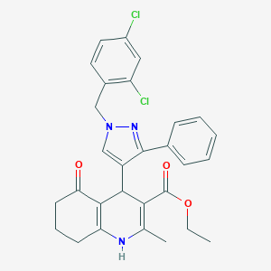 molecular formula C29H27Cl2N3O3 B452388 ethyl 4-[1-(2,4-dichlorobenzyl)-3-phenyl-1H-pyrazol-4-yl]-2-methyl-5-oxo-1,4,5,6,7,8-hexahydro-3-quinolinecarboxylate 
