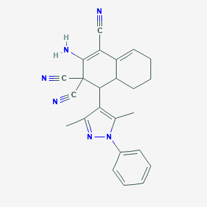 molecular formula C24H22N6 B452391 2-AMINO-3,3-DICYANO-4-(3,5-DIMETHYL-1-PHENYL-1H-PYRAZOL-4-YL)-4A,5,6,7-TETRAHYDRO-1(4H)-NAPHTHALENYL CYANIDE 