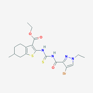 molecular formula C19H23BrN4O3S2 B452407 ethyl 2-[({[(4-bromo-1-ethyl-1H-pyrazol-3-yl)carbonyl]amino}carbothioyl)amino]-6-methyl-4,5,6,7-tetrahydro-1-benzothiophene-3-carboxylate 
