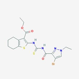 molecular formula C18H21BrN4O3S2 B452408 ethyl 2-[({[(4-bromo-1-ethyl-1H-pyrazol-3-yl)carbonyl]amino}carbothioyl)amino]-4,5,6,7-tetrahydro-1-benzothiophene-3-carboxylate 