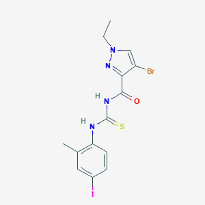 molecular formula C14H14BrIN4OS B452414 N-[(4-bromo-1-ethyl-1H-pyrazol-3-yl)carbonyl]-N'-(4-iodo-2-methylphenyl)thiourea 