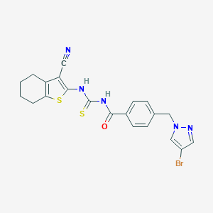 molecular formula C21H18BrN5OS2 B452415 N-{4-[(4-BROMO-1H-PYRAZOL-1-YL)METHYL]BENZOYL}-N'-(3-CYANO-4,5,6,7-TETRAHYDRO-1-BENZOTHIOPHEN-2-YL)THIOUREA 