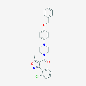 molecular formula C28H26ClN3O3 B452458 Benzyl 4-(4-{[3-(2-chlorophenyl)-5-methyl-4-isoxazolyl]carbonyl}-1-piperazinyl)phenyl ether 
