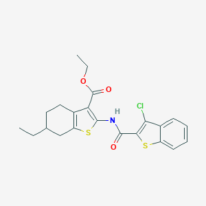 molecular formula C22H22ClNO3S2 B452522 ethyl 2-{[(3-chloro-1-benzothiophen-2-yl)carbonyl]amino}-6-ethyl-4,5,6,7-tetrahydro-1-benzothiophene-3-carboxylate 