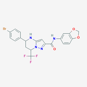 molecular formula C21H16BrF3N4O3 B452530 N-(1,3-benzodioxol-5-yl)-5-(4-bromophenyl)-7-(trifluoromethyl)-4,5,6,7-tetrahydropyrazolo[1,5-a]pyrimidine-2-carboxamide 
