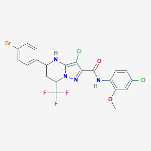 molecular formula C21H16BrCl2F3N4O2 B452534 5-(4-bromophenyl)-3-chloro-N-(4-chloro-2-methoxyphenyl)-7-(trifluoromethyl)-4,5,6,7-tetrahydropyrazolo[1,5-a]pyrimidine-2-carboxamide 